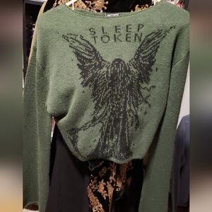 Sleep Token Green Crop Intarsia Sweater with Black Graphic